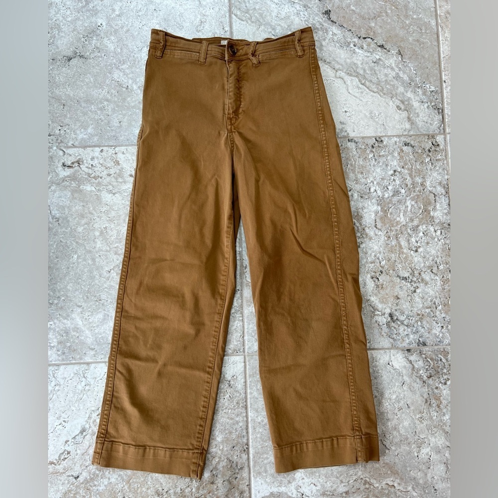 Marine Layer Bridget High-Waist Wide-Leg Crop Pant in Light Brown Gold, size 4